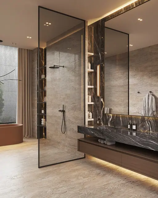 Sunti Villas — Ванная с душевой и зеркальной стеной, Банг Тао и Лагуна, Пхукет