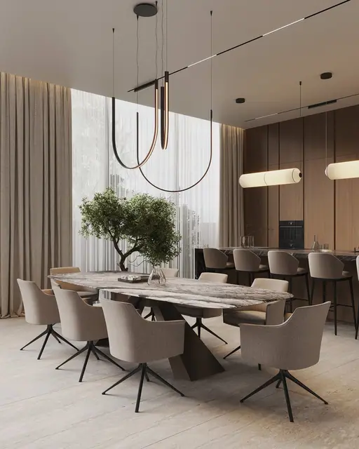 Sunti Villas — Столовая с дизайнерским светильником, Банг Тао и Лагуна, Пхукет