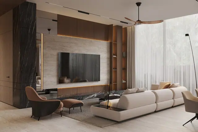 Sunti Villas — Гостиная с мраморной колонной, Банг Тао и Лагуна, Пхукет