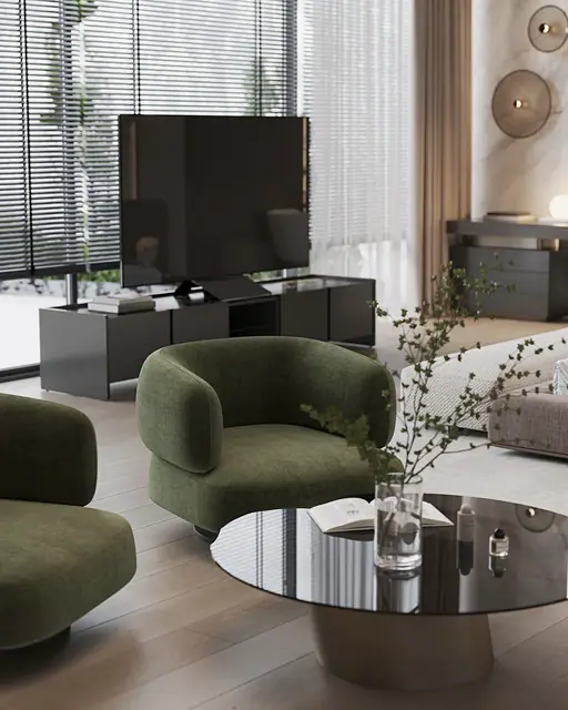 Sunti Villas — ТВ-зона с зелёным креслом, Банг Тао и Лагуна, Пхукет