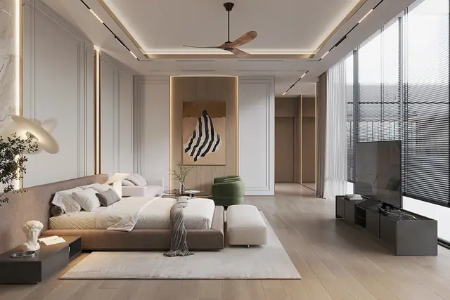 Sunti Villas — Мастер-спальня с ТВ и картиной, Банг Тао и Лагуна, Пхукет