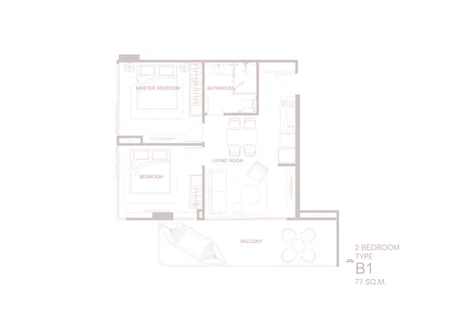 Surfhouse Residences — 2 спальни — тип B1 · 77 м², Банг Тао и Лагуна, Пхукет