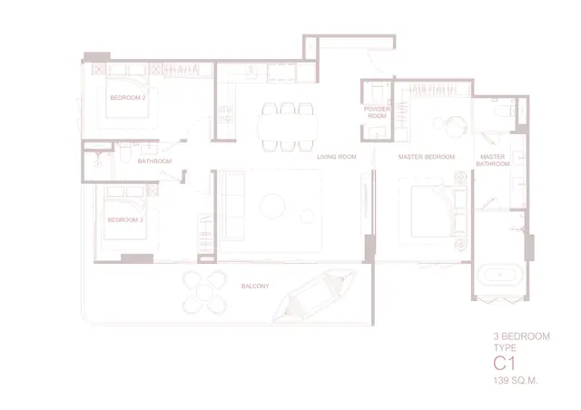 Surfhouse Residences — 3 спальни — тип C1 · 139 м², Банг Тао и Лагуна, Пхукет