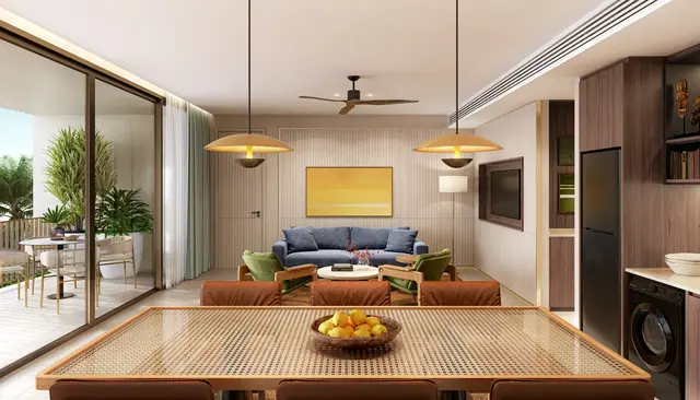 Surfhouse Residences — Гостиная с обеденной зоной · тип B1, 2 спальни, Банг Тао и Лагуна, Пхукет