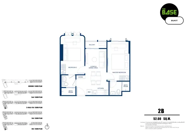 The Base Bukit — Тип 2B — 2 спальни · 52 м², Чалонг, Пхукет