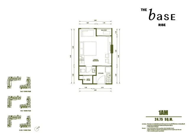 The Base Rise — Тип 1AM — студия · 25 м², Чалонг, Пхукет