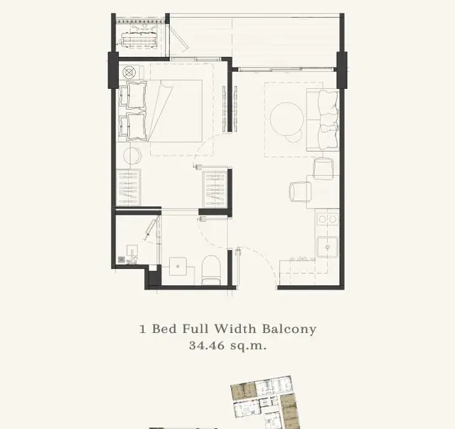 The Gens — 1BR Full Width Balcony · 34 м², Банг Тао и Лагуна, Пхукет