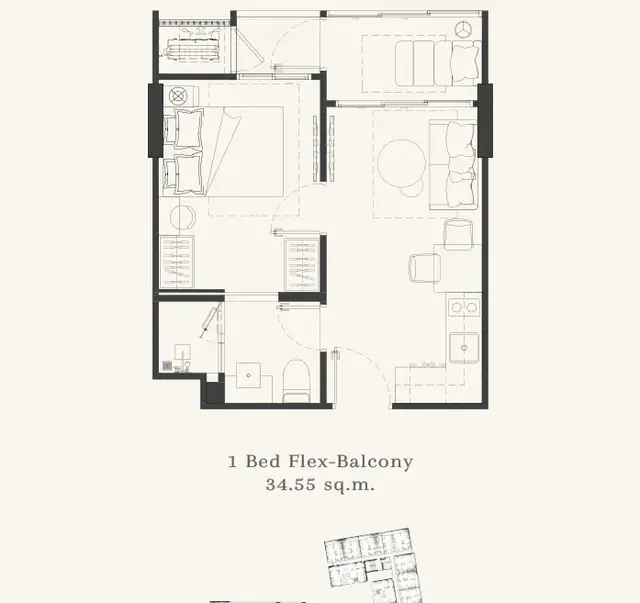 The Gens — 1BR Flex Balcony · 35 м², Банг Тао и Лагуна, Пхукет