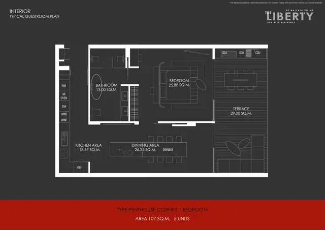 The Liberty — Угловой пентхаус — 1 спальня, 107 м², Банг Тао и Лагуна, Пхукет
