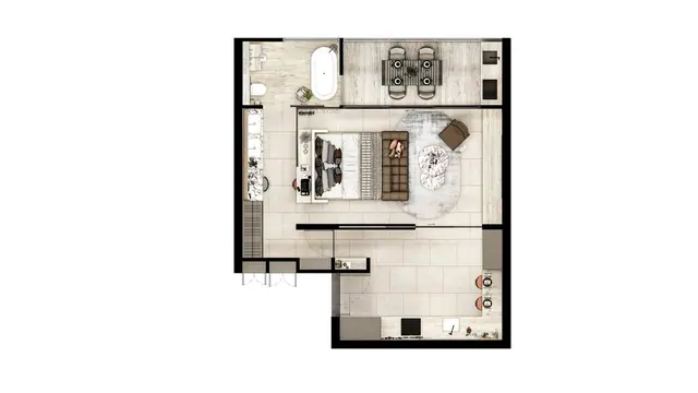 The Liberty — Тип C — 1 спальня · 63 м², 3D-план с мебелью, Банг Тао и Лагуна, Пхукет