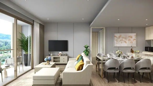 The Ozone Condominium — Гостиная-столовая, Банг Тао и Лагуна, Пхукет