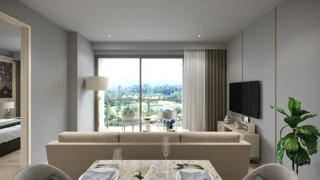 The Ozone Condominium — Гостиная с видом на поле для гольфа, Банг Тао и Лагуна, Пхукет