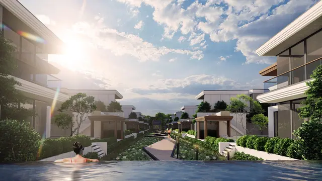 The Ozone Luxury Villas — Водный канал между виллами на закате, Банг Тао и Лагуна, Пхукет