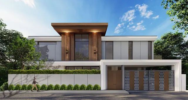 The Ozone Luxury Villas — Фасад с воротами гаража со стороны улицы, Банг Тао и Лагуна, Пхукет