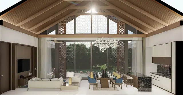 The Ozone Luxury Villas — Гостиная-столовая под двускатным потолком · 3 спальни, Банг Тао и Лагуна, Пхукет