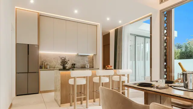 The Ozone Luxury Villas — Кухня с островом и барными стульями · Campus Villa, Банг Тао и Лагуна, Пхукет