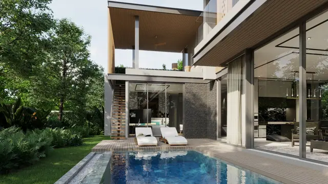 The Ozone Luxury Villas — Бассейн с шезлонгами у виллы · 4+1 спальня, Банг Тао и Лагуна, Пхукет