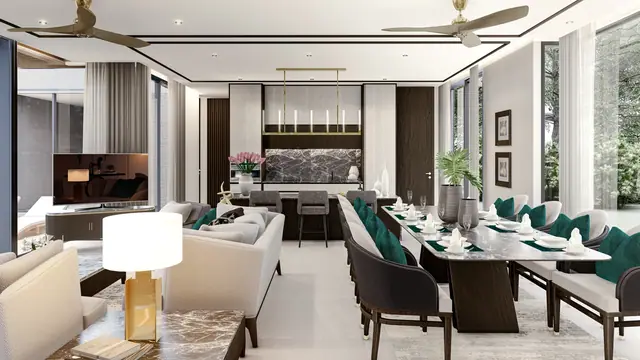 The Ozone Luxury Villas — Гостиная-столовая с ТВ-зоной · 4+1 спальня, Банг Тао и Лагуна, Пхукет