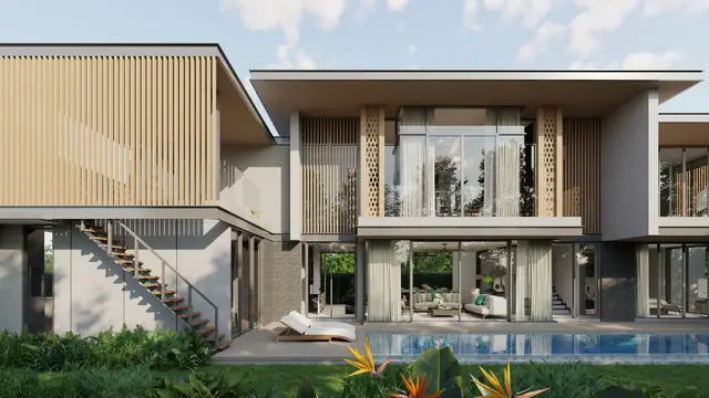 The Ozone Luxury Villas — Фасад с бассейном и наружной лестницей · 4+1 спальня, Банг Тао и Лагуна, Пхукет