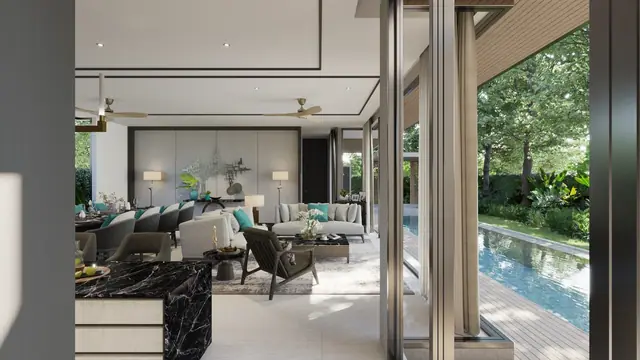 The Ozone Luxury Villas — Гостиная с выходом к бассейну · 4+1 спальня, Банг Тао и Лагуна, Пхукет