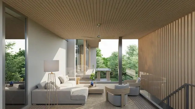 The Ozone Luxury Villas — Гостиная под деревянным потолком · 4+1 спальня, Банг Тао и Лагуна, Пхукет