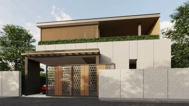The Ozone Luxury Villas — Фасад с закрытыми воротами гаража · 4+1 спальня, Банг Тао и Лагуна, Пхукет
