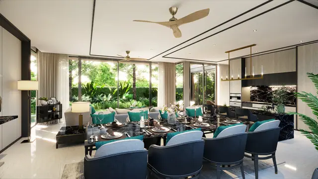 The Ozone Luxury Villas — Гостиная-столовая с кухней · 4+1 спальня, Банг Тао и Лагуна, Пхукет