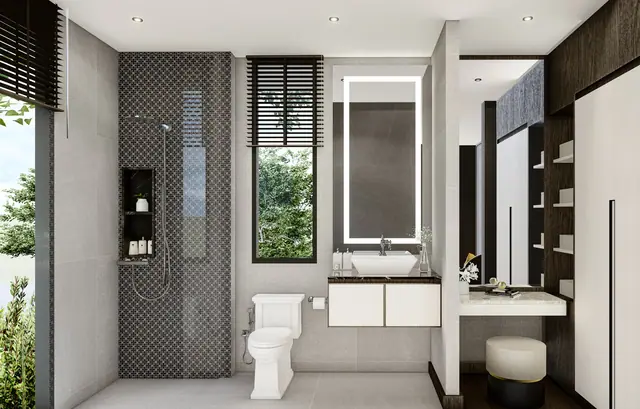 The Ozone Luxury Villas — Ванная с душевой и туалетным столиком · 4+1 спальня, Банг Тао и Лагуна, Пхукет