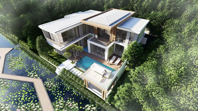 The Ozone Luxury Villas — Вилла с бассейном и прудом с лотосами с высоты · 4+1 спальня, Банг Тао и Лагуна, Пхукет
