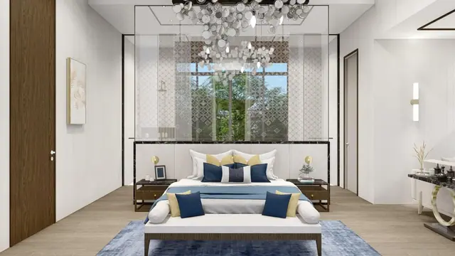 The Ozone Luxury Villas — Спальня с люстрой и туалетным столиком · 4+1 спальня, Банг Тао и Лагуна, Пхукет