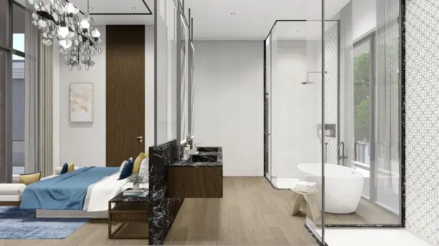 The Ozone Luxury Villas — Спальня с проходом в ванную · 4+1 спальня, Банг Тао и Лагуна, Пхукет