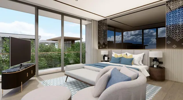 The Ozone Luxury Villas — Спальня с ТВ и панорамным остеклением · 5 спален, Банг Тао и Лагуна, Пхукет