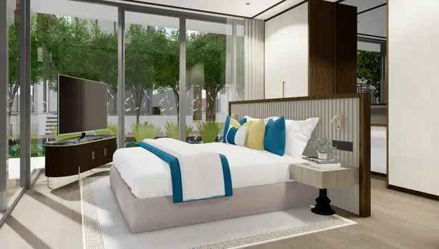 The Ozone Luxury Villas — Спальня с ТВ и видом в сад · 5 спален, Банг Тао и Лагуна, Пхукет