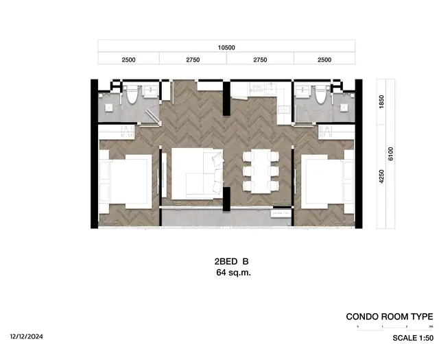 The Ozone Signature Condominium — 2BR тип B — 64 м², Банг Тао и Лагуна, Пхукет