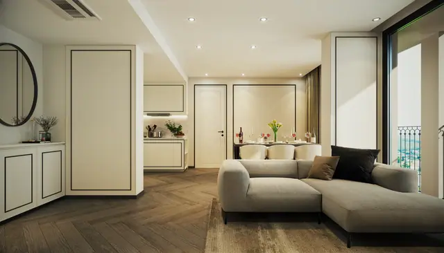 The Ozone Signature Condominium — Гостиная с зеркалом и кухней, Банг Тао и Лагуна, Пхукет