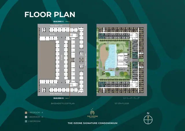 The Ozone Signature Condominium — Поэтажный план: подземный паркинг и уровни 1–5 корпусов B и C, Банг Тао и Лагуна, Пхукет