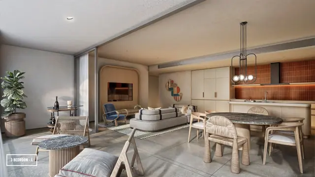 The Standard Residences — Гостиная-столовая с кухней · 3 спальни, Банг Тао и Лагуна, Пхукет