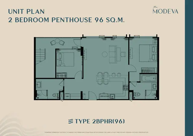 The Modeva — 2 спальни пентхаус · 96 м², Банг Тао и Лагуна, Пхукет