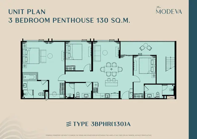 The Modeva — 3 спальни пентхаус · 130 м², Банг Тао и Лагуна, Пхукет