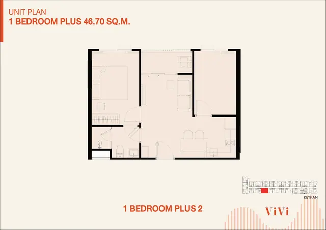 The Title ViVi — 1 спальня Plus 2 · 46,70 м², Банг Тао и Лагуна, Пхукет