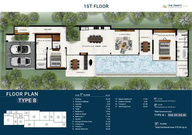 The Trinity Village — Тип A · 3 спальни · 412.5 м² — 2-й этаж, Банг Тао и Лагуна, Пхукет