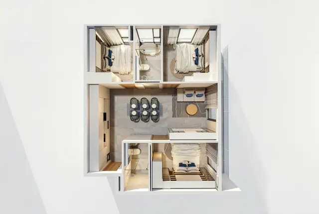 Wallaya Residence Nai Harn — Объёмная планировка · 2 спальни, Раваи и Най Харн, Пхукет