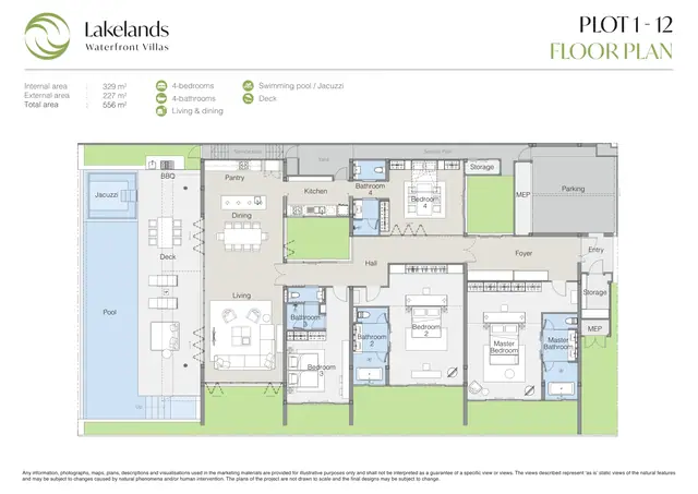 Waterfront Villas Laguna Lakelands — Участки 1–12 — план виллы · 4 спальни · 556 м² (329 внутр. + 227 внеш.), Банг Тао и Лагуна, Пхукет