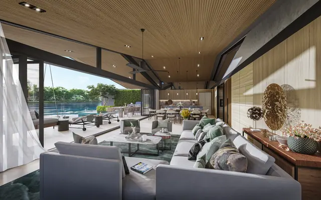 Waterfront Villas Laguna Lakelands — Шоурум виллы: гостиная, столовая, кухня, Банг Тао и Лагуна, Пхукет