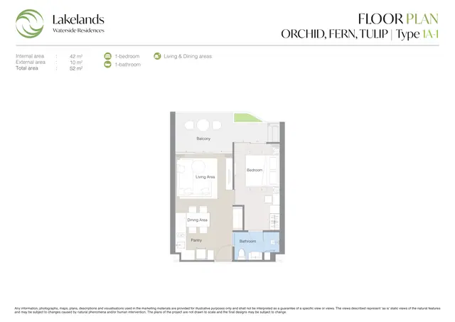 Waterside Residences Laguna Lakelands — 1 спальня · 1A-1 · 52 м², Банг Тао и Лагуна, Пхукет