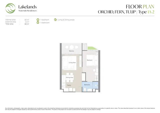 Waterside Residences Laguna Lakelands — 1 спальня · 1A-2 · 48 м², Банг Тао и Лагуна, Пхукет