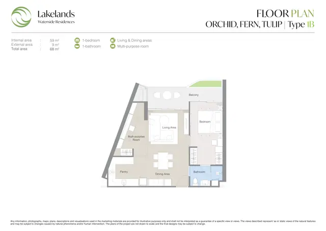 Waterside Residences Laguna Lakelands — 1 спальня · 1B · 68 м², Банг Тао и Лагуна, Пхукет
