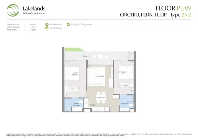 Waterside Residences Laguna Lakelands — 2 спальни · 2A-2 · 76 м², Банг Тао и Лагуна, Пхукет