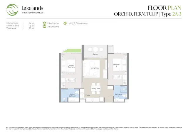 Waterside Residences Laguna Lakelands — 2 спальни · 2A-3 · 70 м², Банг Тао и Лагуна, Пхукет