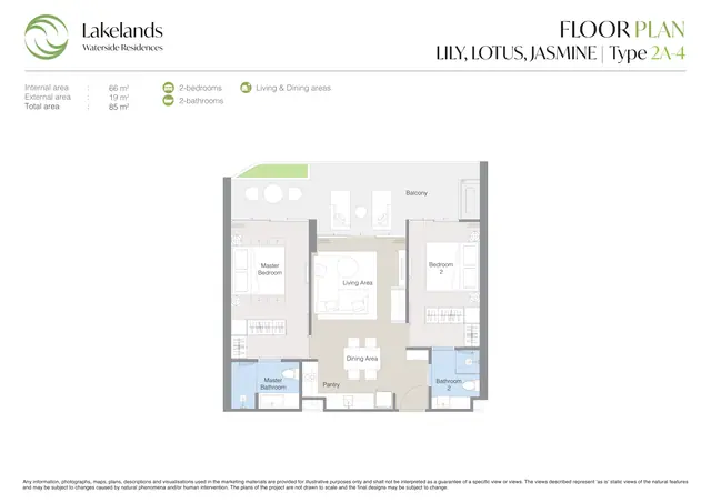 Waterside Residences Laguna Lakelands — 2 спальни · 2A-4 · 85 м², Банг Тао и Лагуна, Пхукет